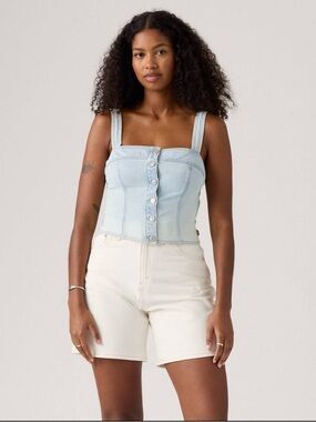 Levi's Light Blue Denim Button-Front Corset Tank